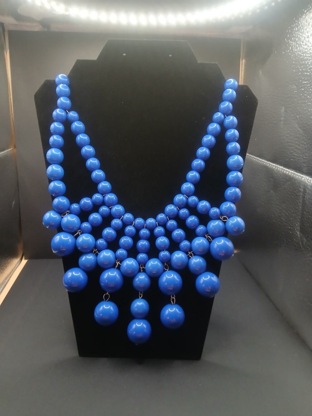 Vintage Royal Blue Bubble Bead Bib Necklace